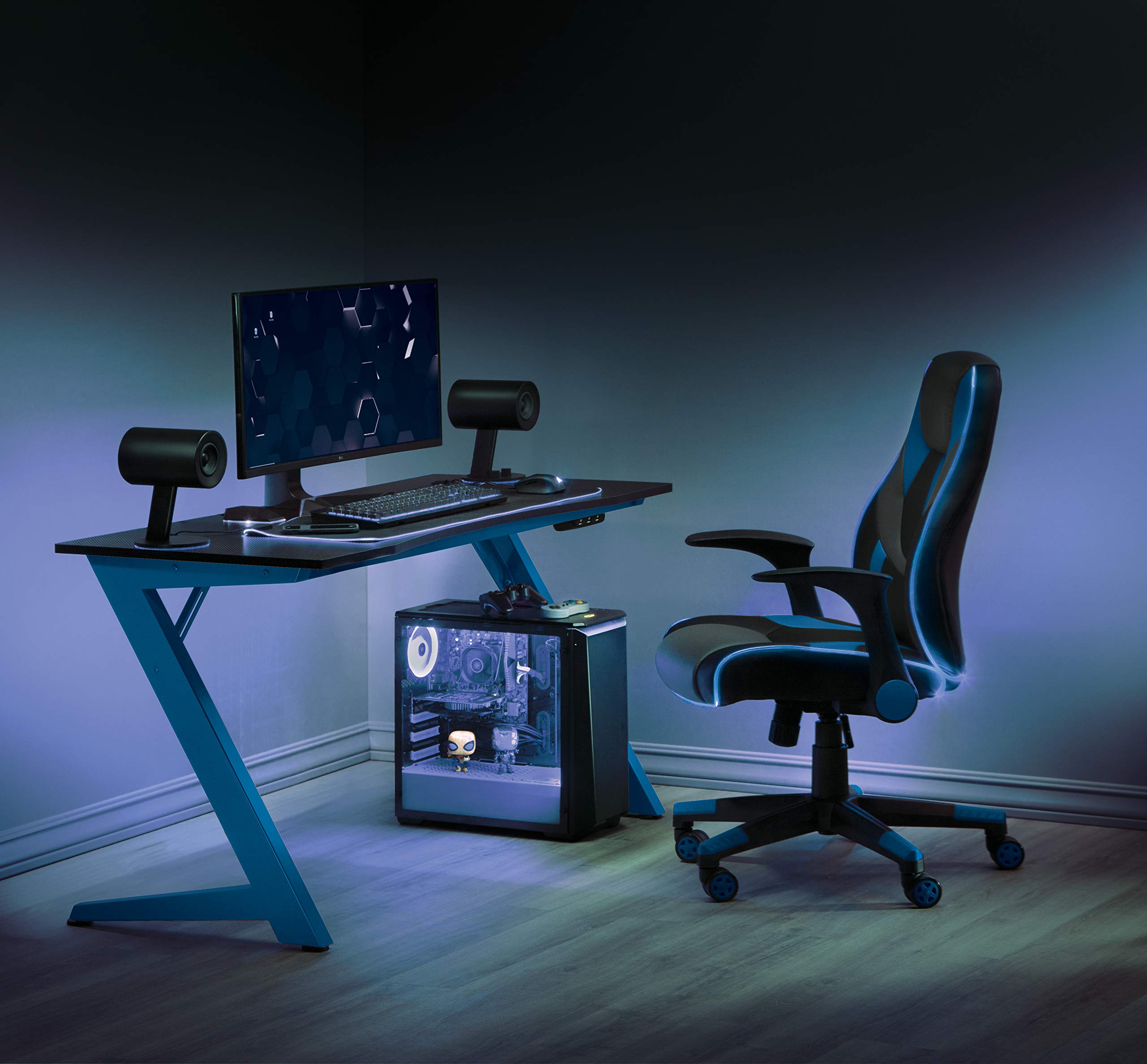 Amazon.com: OSP Home Furnishings Beta Battlestation Gaming Desk with  Bluetooth RGB LED Lights, Matte Blue : Home & Kitchen