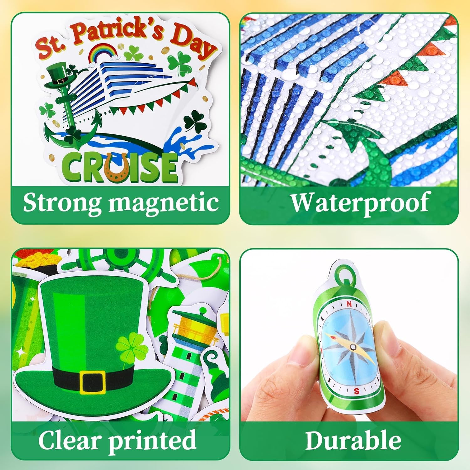 26pcs St. Patricks Day Cruise Door Magnets Decorations, Shamrock Gnome Cruise Ship Door Magnetic for Car Fridge Refrigerator Patricks Party Anchor Cabin Stickers Decals Supplies Favors image 3