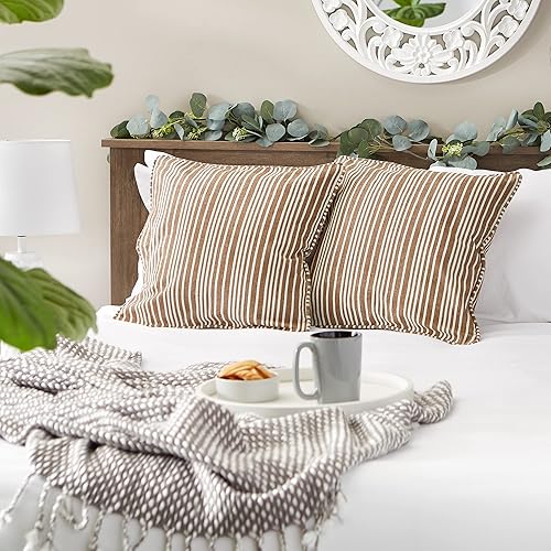 Miniatura 81 de DII Colección de fundas de almohada, algodón reciclado, cremallera oculta, 18x18, rayas cambray, azul brillante, 2 piezas