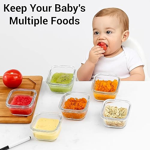 Miniatura 7 de ARSUK Juego de 6 recipientes pequeños de vidrio para almacenamiento de alimentos, cuadrados de 5 onzas líquidas, a prueba de fugas, sin BPA, tapas