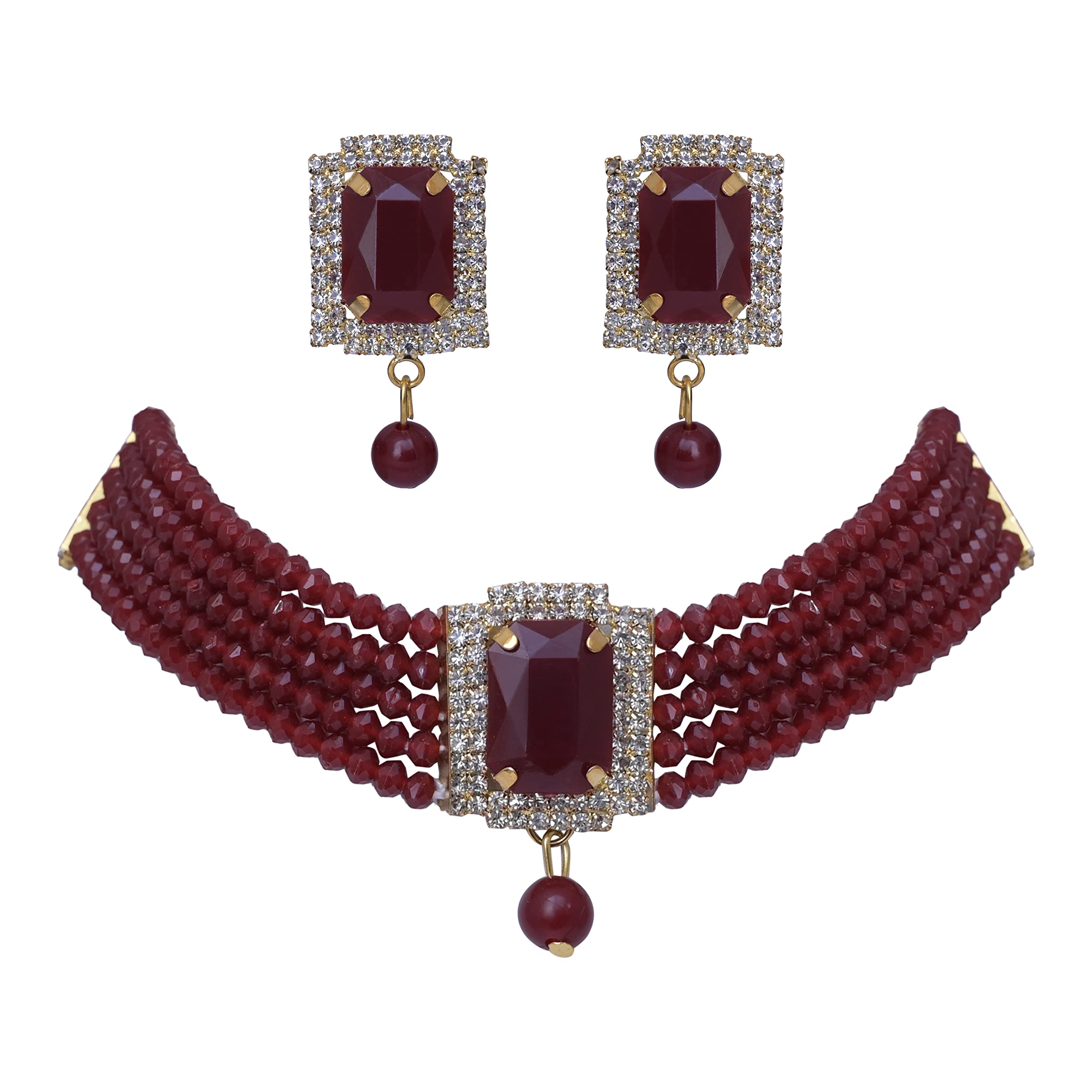 Darsha Collections Traditional Pearl Necklace Set for Women-249(Maroon)