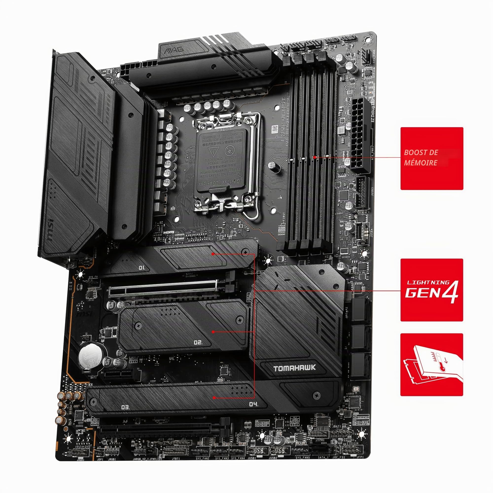 MSI MAG Z790 Tomahawk WiFi Carte-mère, ATX – pour processeurs Intel Core de 14e, 13e et 12e gén., LGA 1700-90A SPS VRM, DDR5 7200+MHz/OC, PCIe 5.0 & 4.0 x16, 4 x M.2 Gen4, Wi-FI 6E