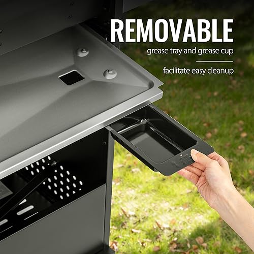 Miniatura 6 de Parrilla de gas propano de 4 quemadores con quemador lateral, parrilla estilo gabinete con ventana de visualización de vidrio, rejilla de hierro