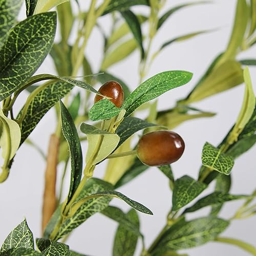 Miniatura 4 de Sunnyglade Árbol de olivo artificial de 6 pies, plantas en maceta de seda sintética para interiores, tronco de madera natural y ramas realistas,