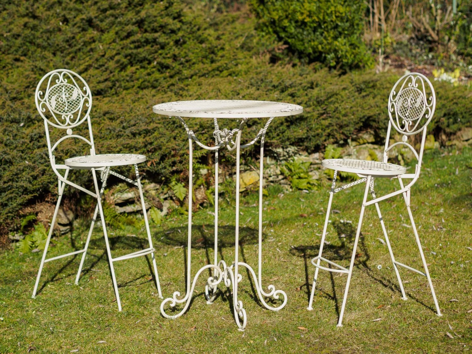 aubaho Tavolo Bar + 2 sgabelli da Bar Bianco Crema Mobili da Giardino Bar in Stile