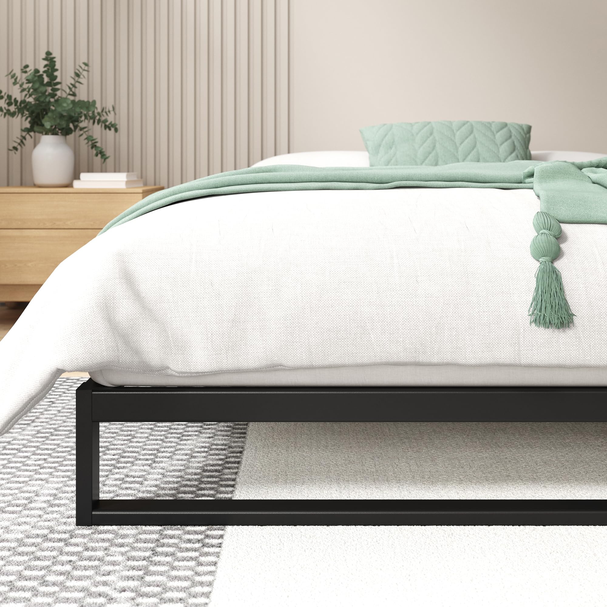Zinus Trisha Bettgestell 140x200 cm - 18 cm Niedrige Bauweise - Metallbett 140x200 mit Lattenrost aus Holz - Umweltfreundliche Verpackung & Einfache Montage - Schwarz