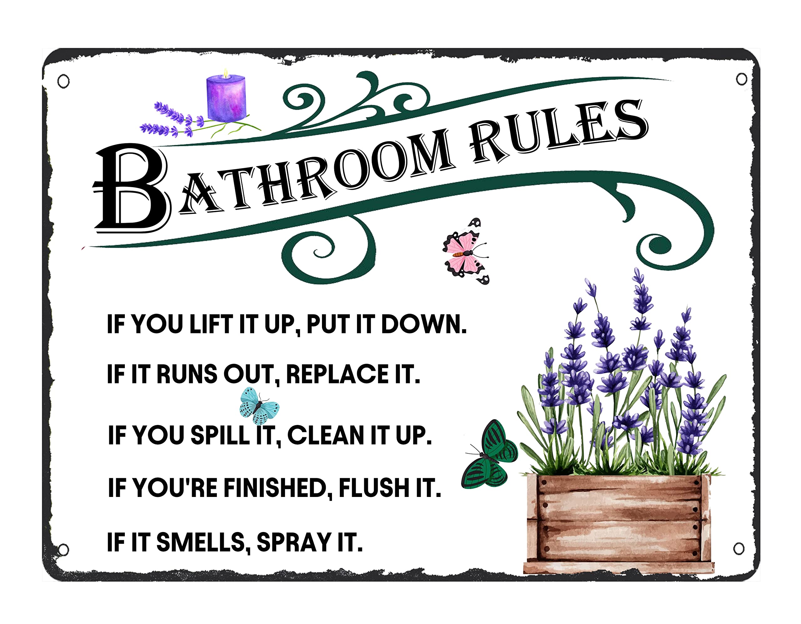 peiyeety Lavender Bathroom Rules Metal Sign Bathroom Wall Decor Funny Bathroom Tin Signs Home Decor 8x12 Inch