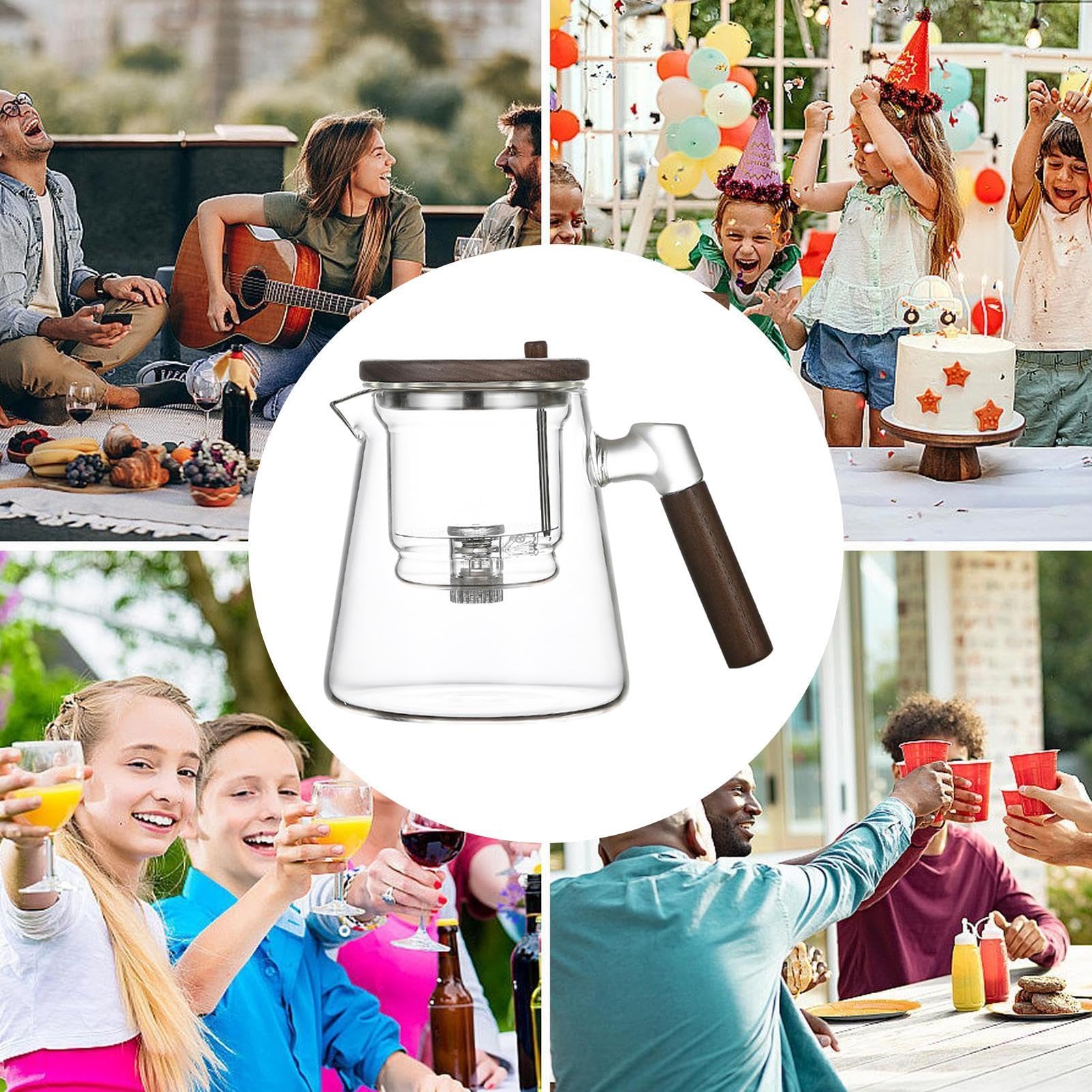 Enchanti Tea Pot, Press Teapot with Strainer, Teapot with Wooden Handle, 750ml Teapot for Loose Tea, Tea Water Separation Teapots for Tea Water Separation (Gray, Transparent)