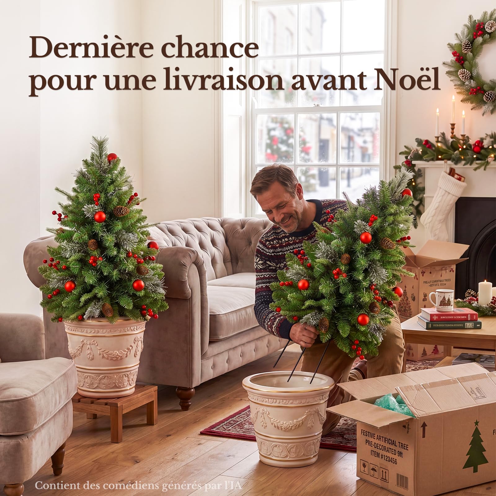 HOKEEPER Lot de 2 sapins de Noël artificiels de 90 cm avec éclairage LED | Sapin de Noël artificiel avec pommes de pin