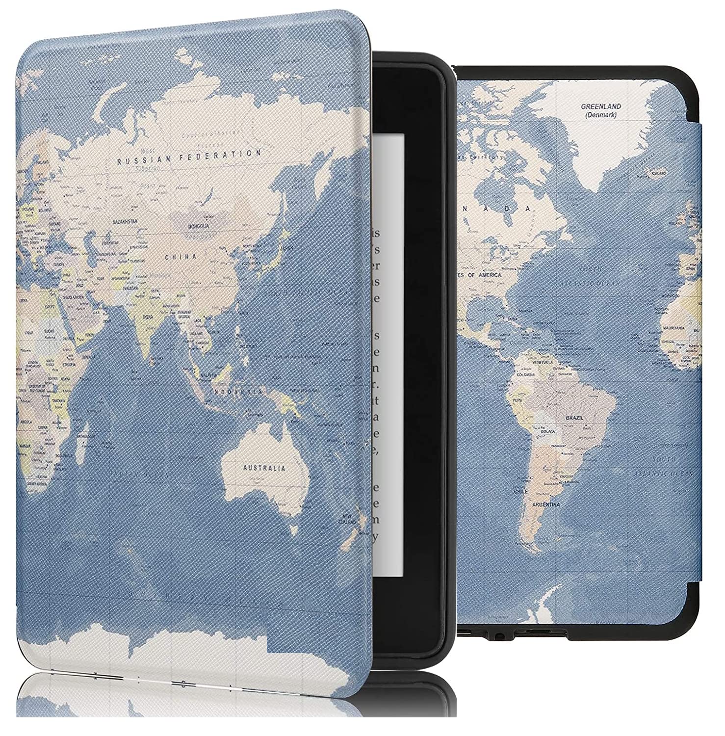 SwooK Classic Printed Magnetic Flip Cover Case for 6.8" Kindle Paperwhite 11 11th Generation 2021 / Kindle Paperwhite Signature Edition Soft Back Flip Cover Case (Blue Map)