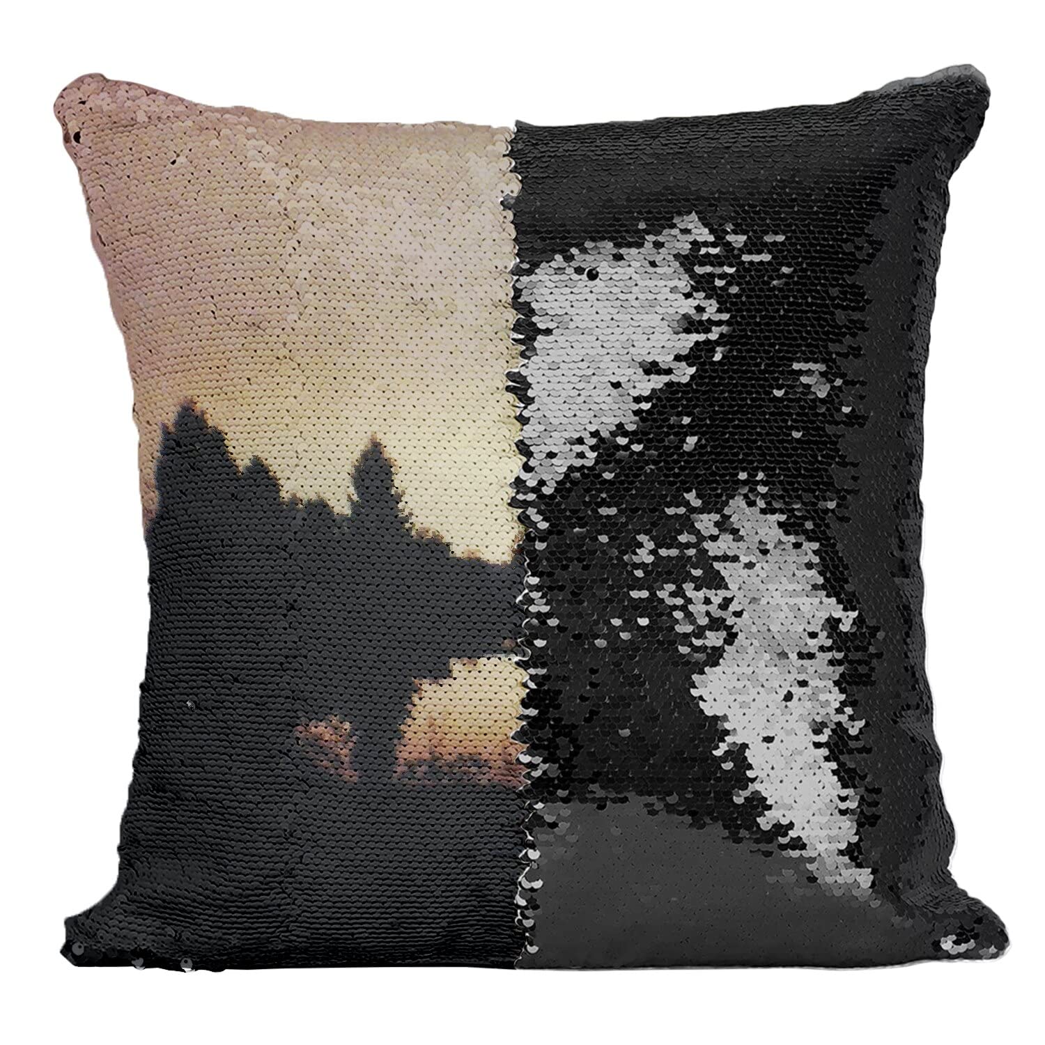 Coussin paillettes noir avec housse sequin et motif de lumière nature