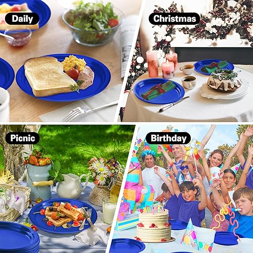 Miniatura 7 de Platos desechables de plástico azul de 12 x 10 pulgadas – Platos de fiesta para suministros y decoraciones, baby shower, boda, picnic, postre,