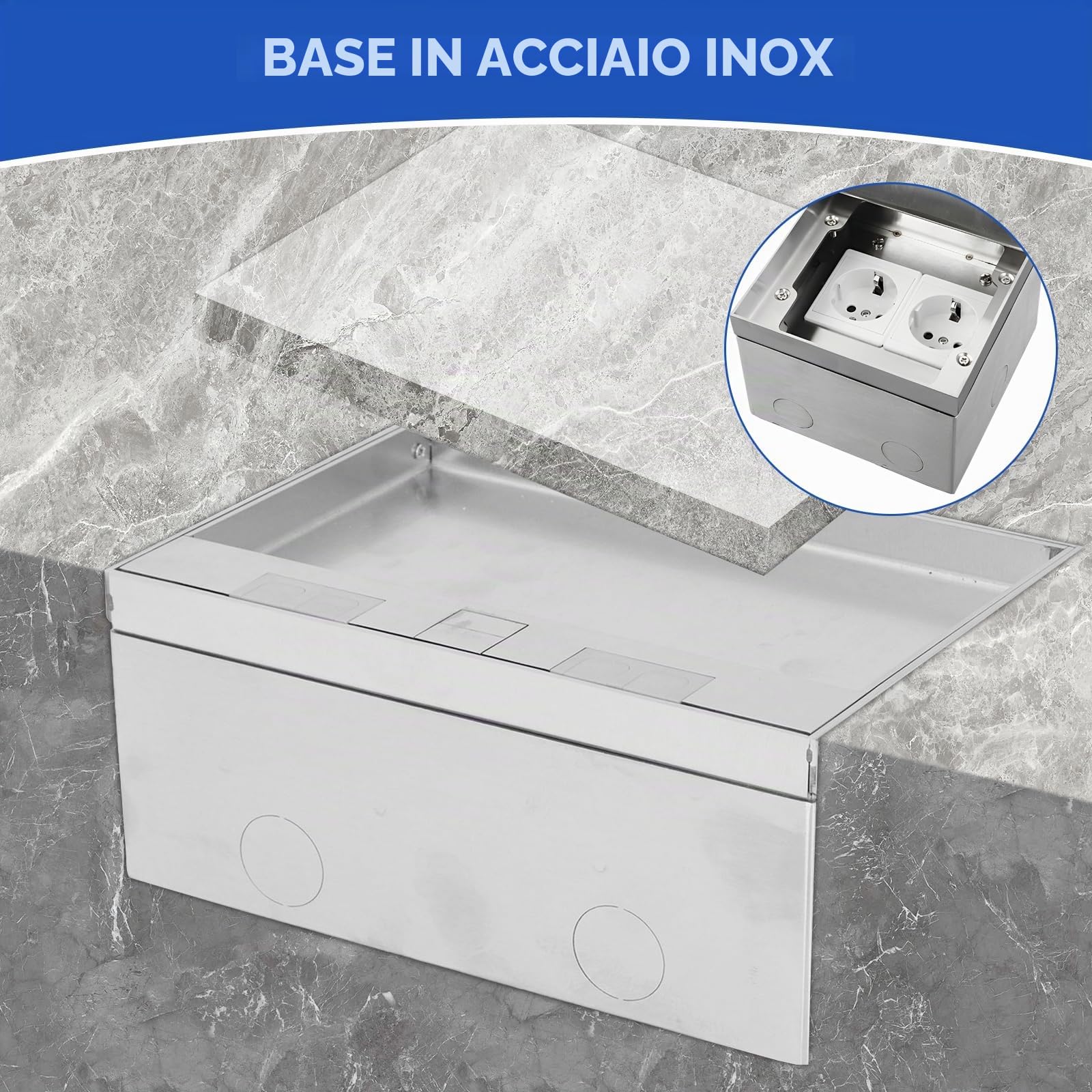 Scatola Di Prese Da Pavimento, Set Di Prese Da Pavimento In Acciaio Inox | Da 16 A E 4000 W, Presa Da Incasso Ca 250 V (2 Prese) Per Uffici, Hotel, Scuole