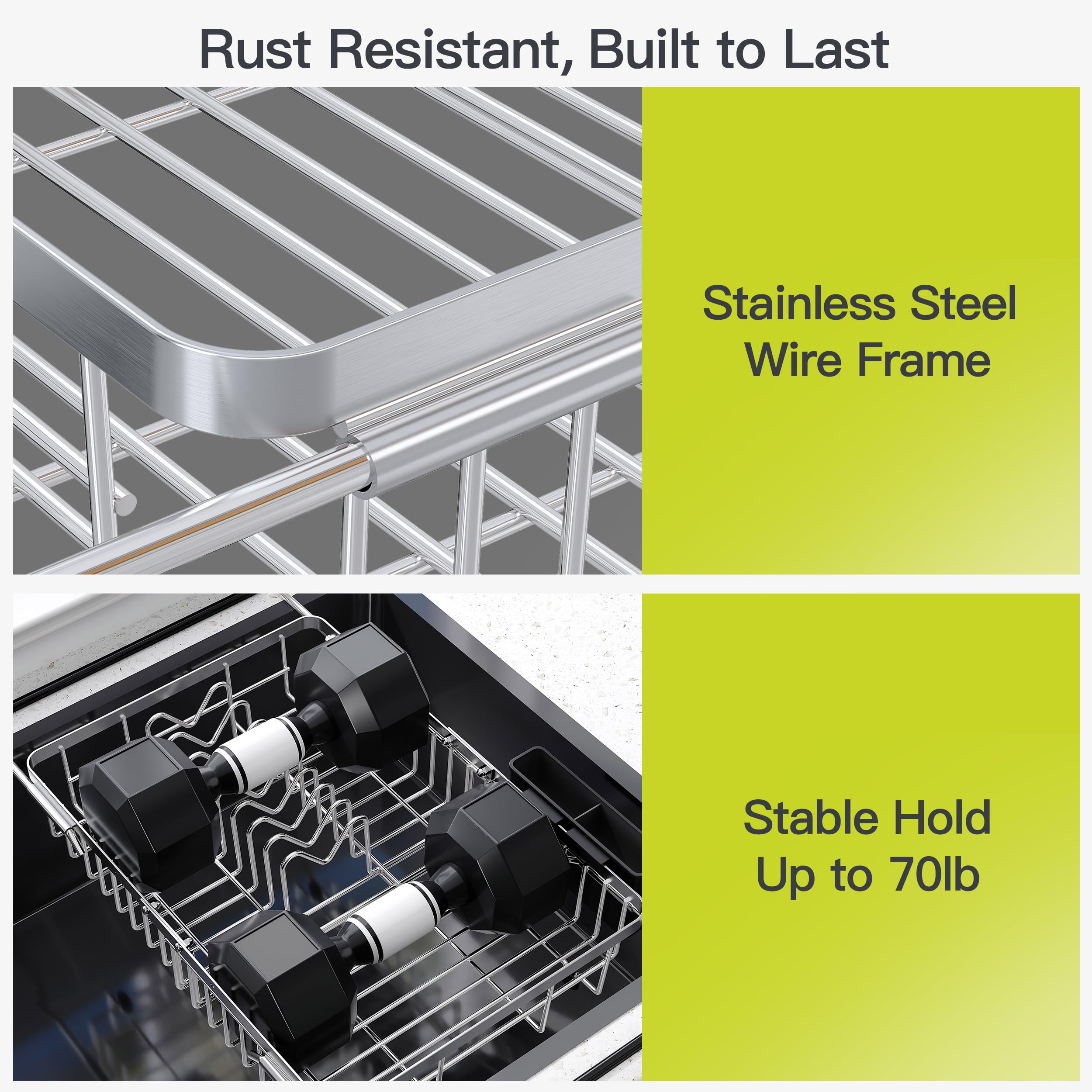 JASIWAY Escurridor de platos extensible de acero inoxidable sobre el fregadero para cocina pequeña, ahorro de espacio, escurridor de platos compacto, soporte de metal ajustable para colgar platos con