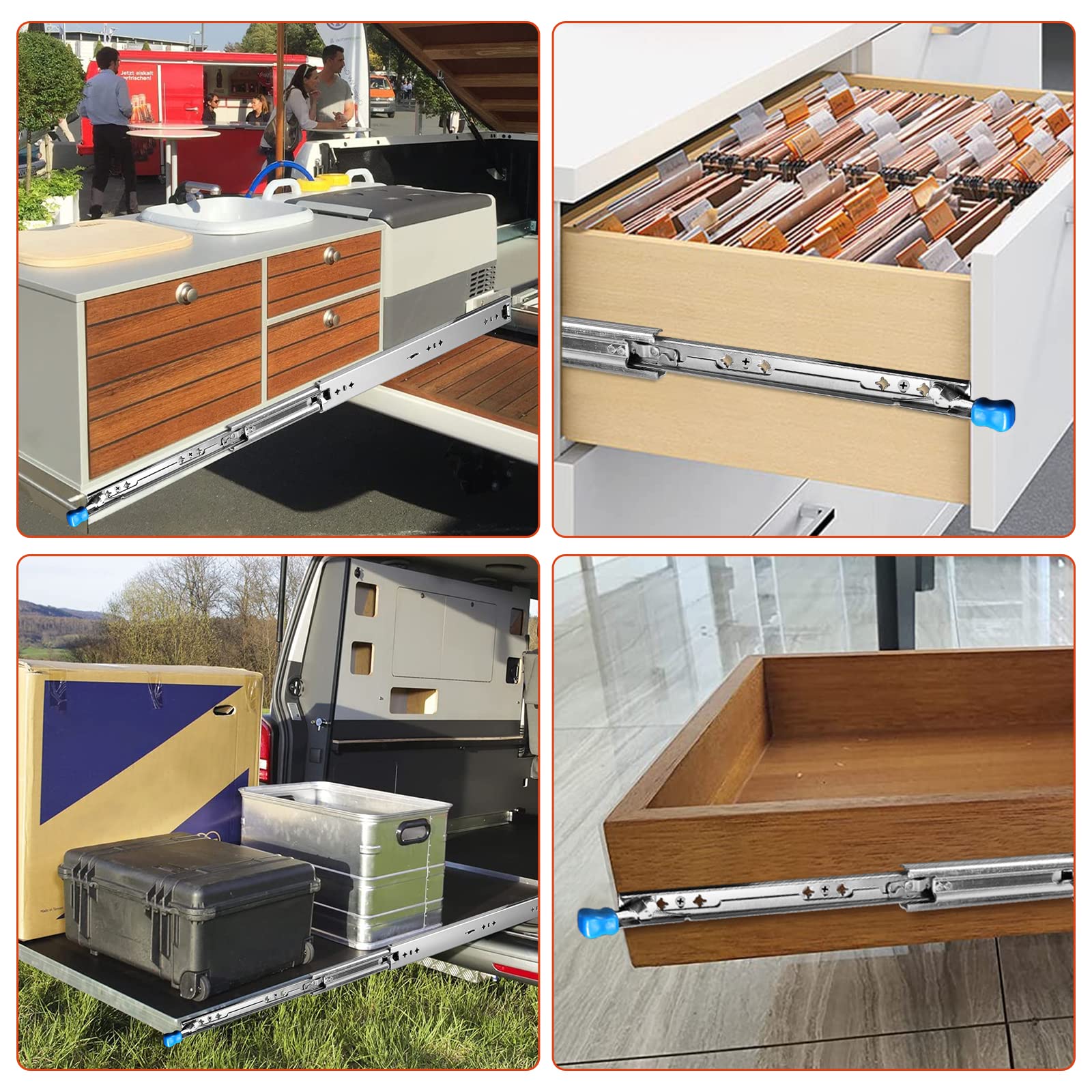 GETLITOOL 1 Paar (2 Stück) Schwerlast Schubladenschiene 500 mm, Schwerlastauszüge Vollauszug mit Lock-in/out Einrastfunktion Schwere Kugellager Schubladenschienen inkl. Schloss bis 120KG Tragkraft