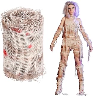 Preboun Halloween Mummy Bandage Wrap Bloody Gauze Zombie Makeup Props Creepy Costume Bandage Cosplay Party(Aged Black,65.6 ft X 3.15 Inch)