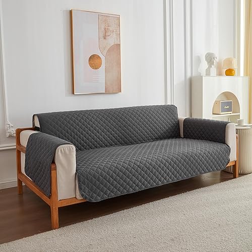 Miniatura 2 de Funda de sofá acolchada reversible, protector de muebles de sofá, funda antideslizante para muebles con banda elástica (gris oscuro, 23 x 76