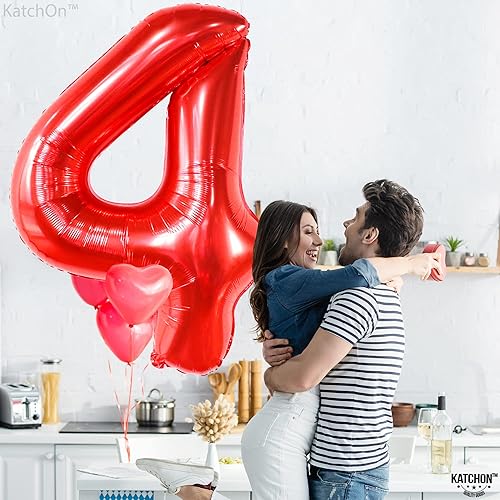 Miniatura 9 de KatchOn, Globo rojo del número 4 – Gigante, 50 pulgadas | Globos rojos de 4º cumpleaños para decoraciones de cumpleaños de 4 años para niños | Globo