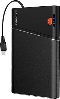 Portable Charger Power Bank, 10000mAh 22.5W PD Super Fast Charging Powerbank with Built-in USB C in&Out Cable, Slim External Phone Battery Pack for iPhone 17/16 Samsung S24 Android etc (Black)