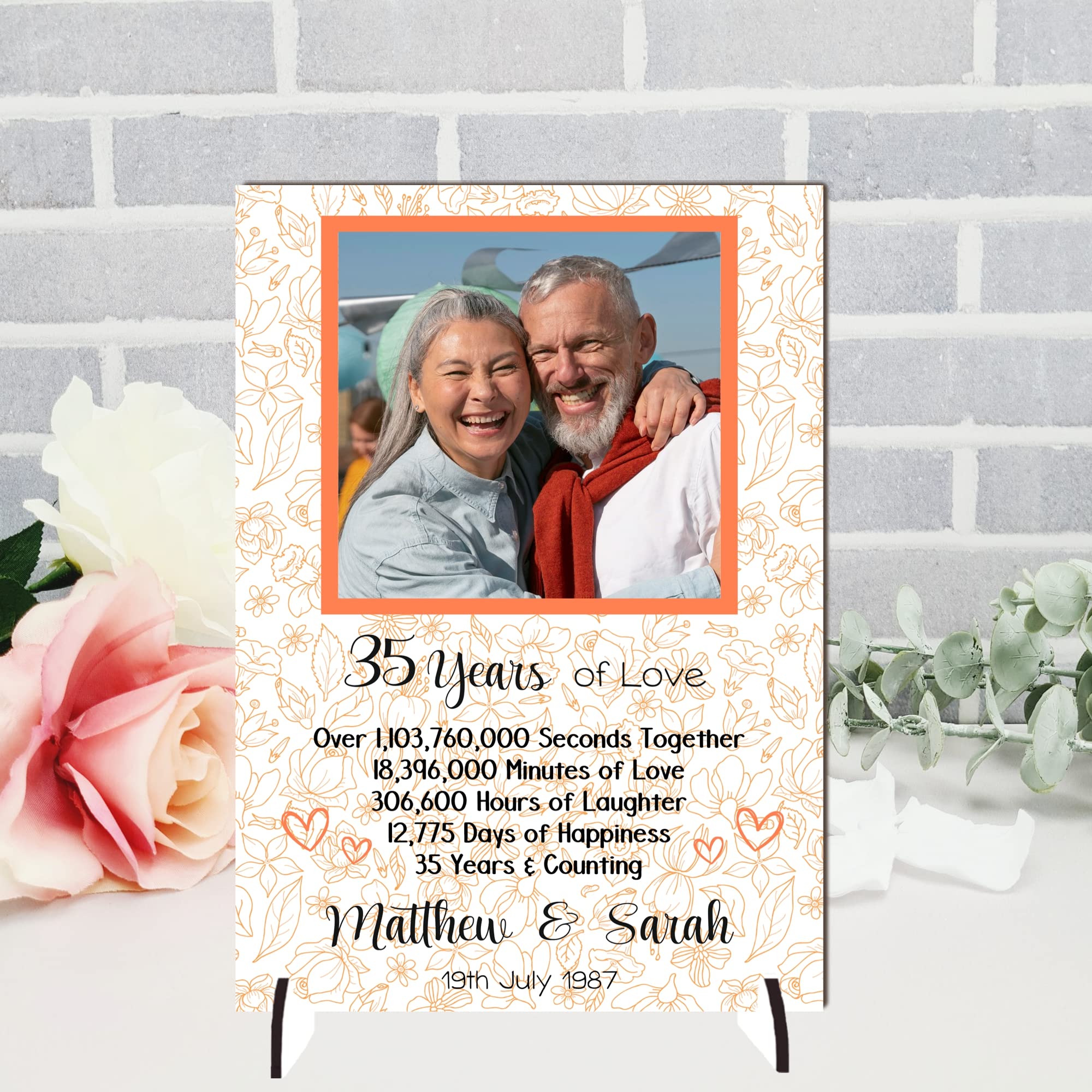 Personalised Anniversary Plaque - Custom A5/A4 MDF & Acrylic Sign - Milestone Anniversaries (1st, 25th, 30th, 35th, 40th, 45th, 50th, 55th, 60th (4. 35th Anniversary, Mdf Wood A4 30cm x 21cm)