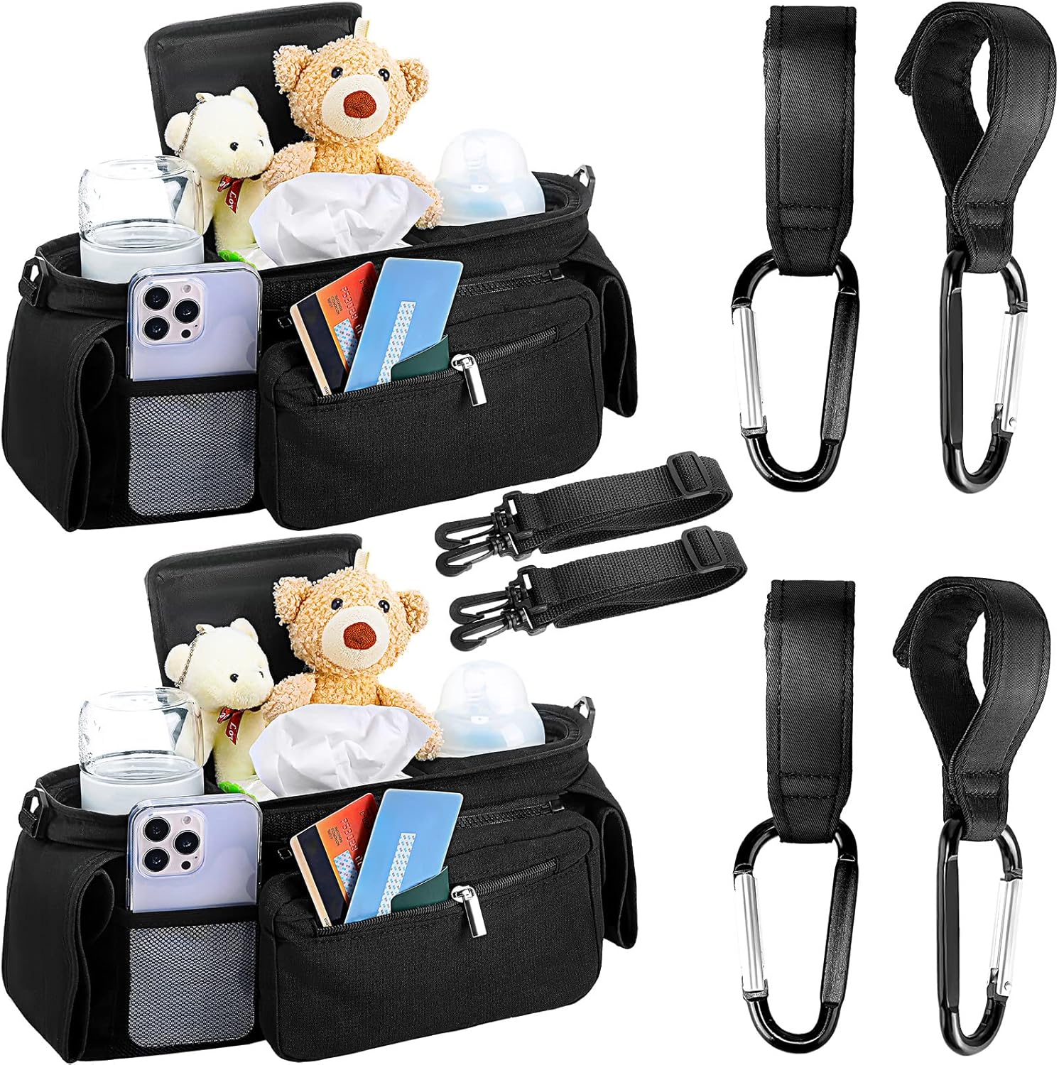 2 Pcs Universal Baby Stroller Organizer with Insulated Cup