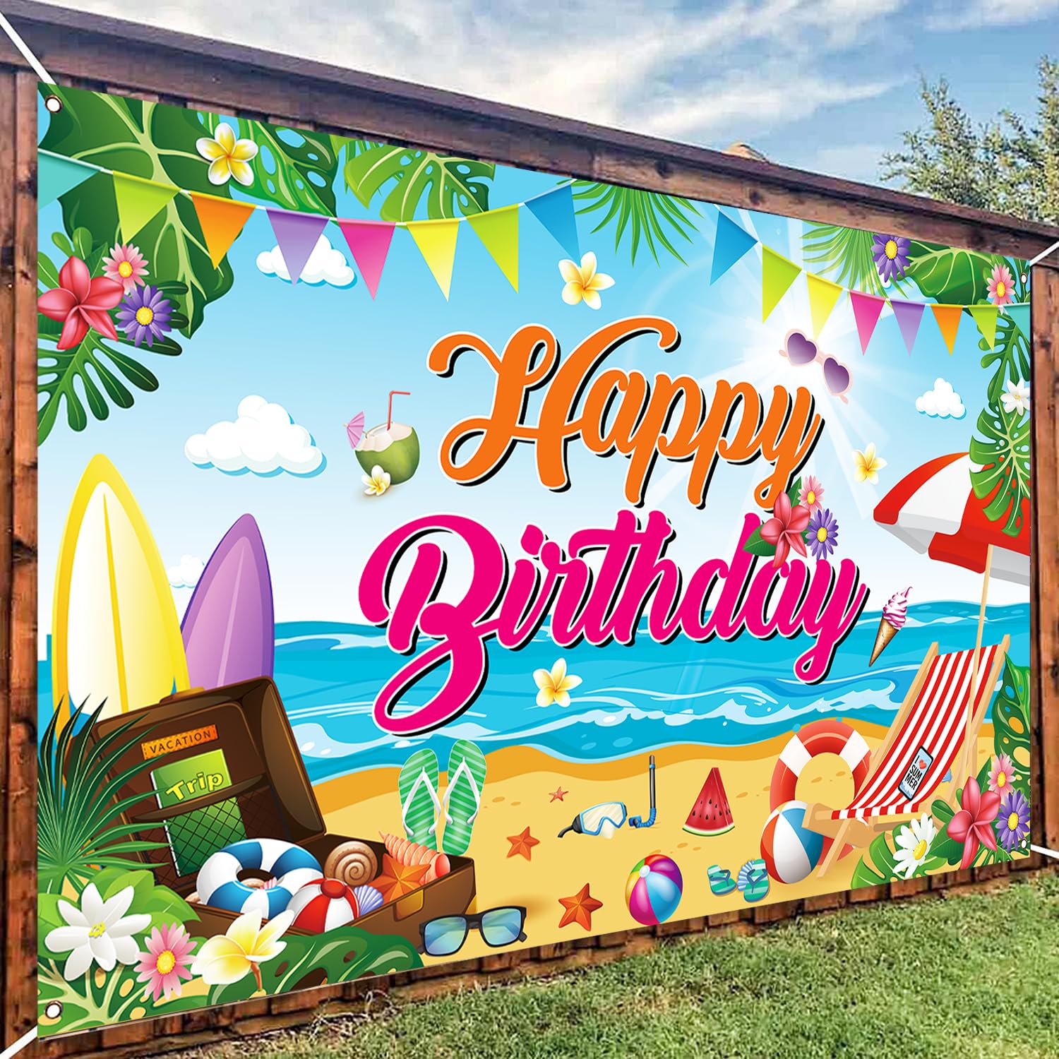 Decoración de fiesta de cumpleaños de verano, pancarta de gran tamaño para fiesta de verano en la playa, suministros de decoración de fiesta de verano, 71 x 43 pulgadas
