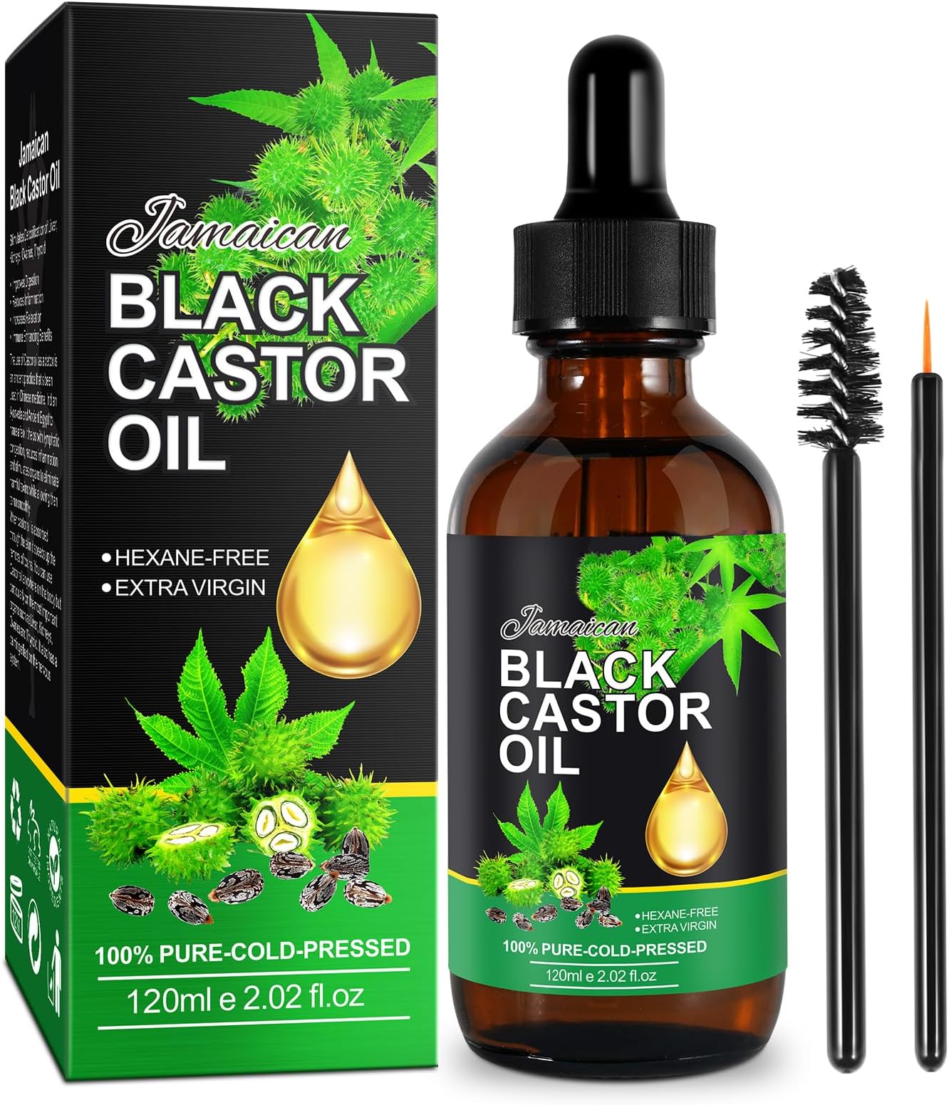NUEDSFXO Jamaican Black Castor Oil, 120 ml Castor Oil Organic 100% Pure Cold Pressed, Organic Castor Oil for Hair Growth, Body Massage Oil, Eyelashes & Eyebrows, Anti-Aging Essential Oil