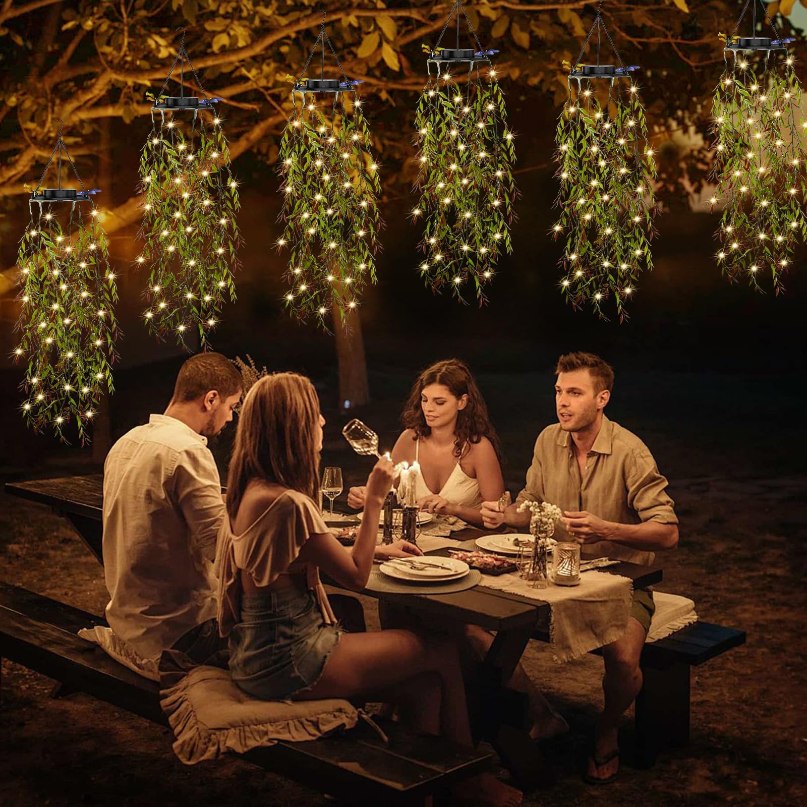 Solarlampen für Außen, 2 Stück Hängepflanze Künstlich mit Lichterketten, IP65 Wasserdicht Solarlaterne für Außen, Geschenke für Frauen, Ideal für Weihnachten Partys Hochzeiten Gartendeko