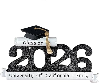 Personalized Graduation Gift, Class of 2026 Ornament, Grad Cap Black