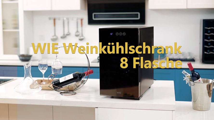 Bild 6 - WIE Weinkühlschrank 8 Flasche Getränkekühlschrank 23L Weinschrank Klein 5-18°C Wein-Kühlschrank mit Glastür Vollglas-Designtür LED Touchpanel Anti-UV Mini Wine Fridge
