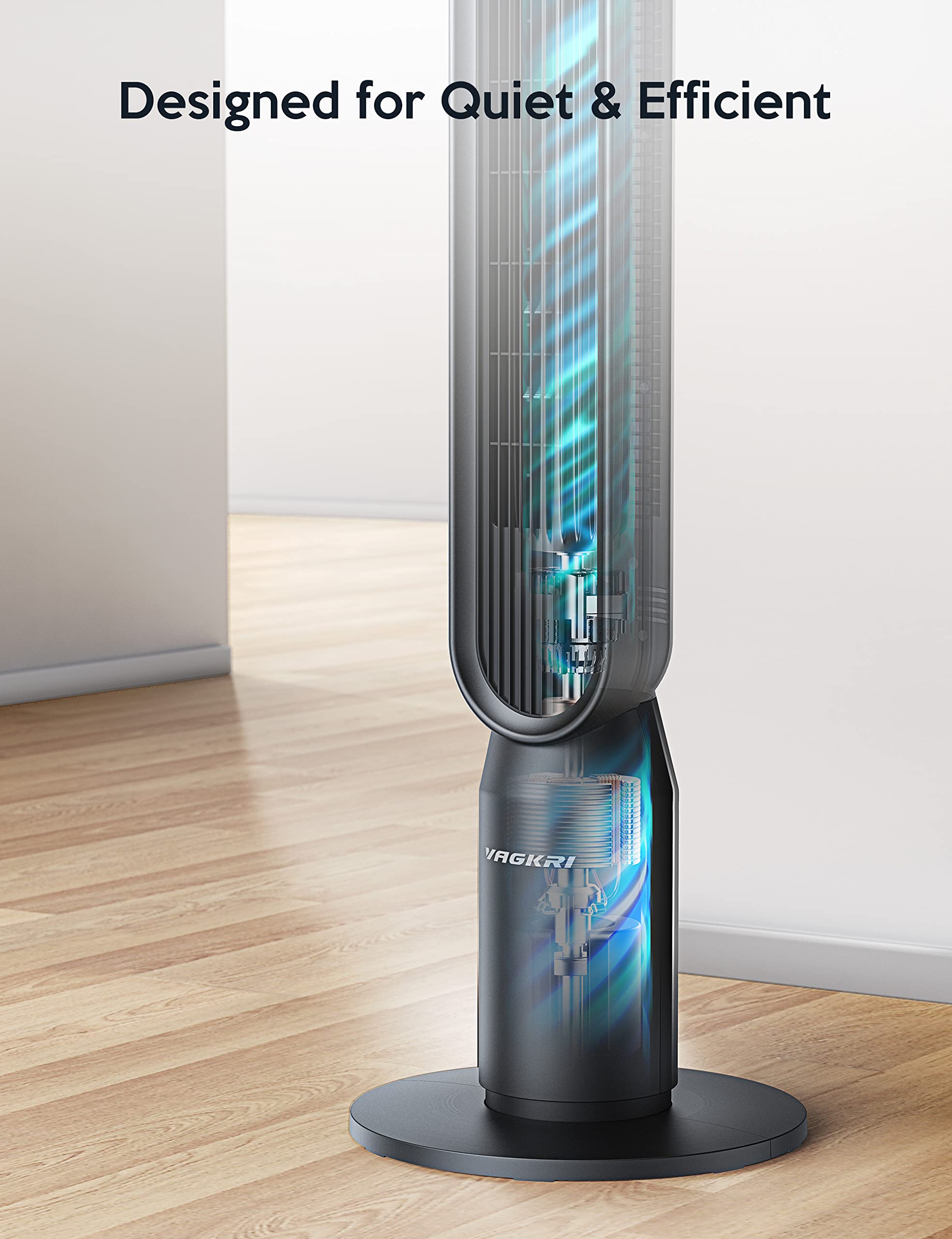 VAGKRI Ventilador de torre para recámara, ventilador de piso silencioso de 42 pulgadas con oscilación vertical de 90 ° de 135 °, 4 modos, 4 velocidades, temporizadores de 15 horas, ventiladores de pie