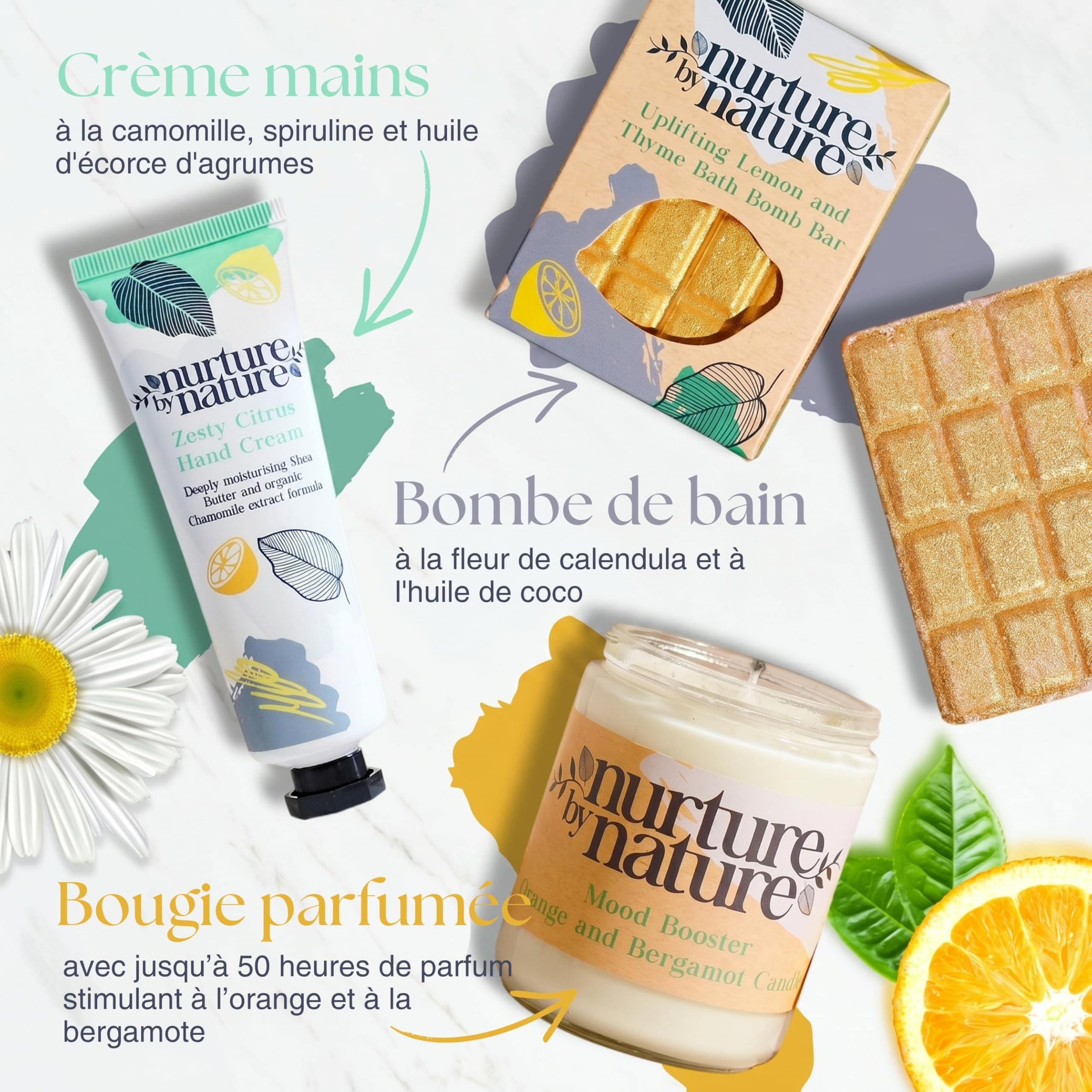 NURTURE BY NATURE Coffret Cadeau Femmes - Bain Relaxant & Énergisant – Set 6pcs Gommage Corps, Savon, Crème Main – Idée Cadeau Anniv. & Fête Mères, Noël
