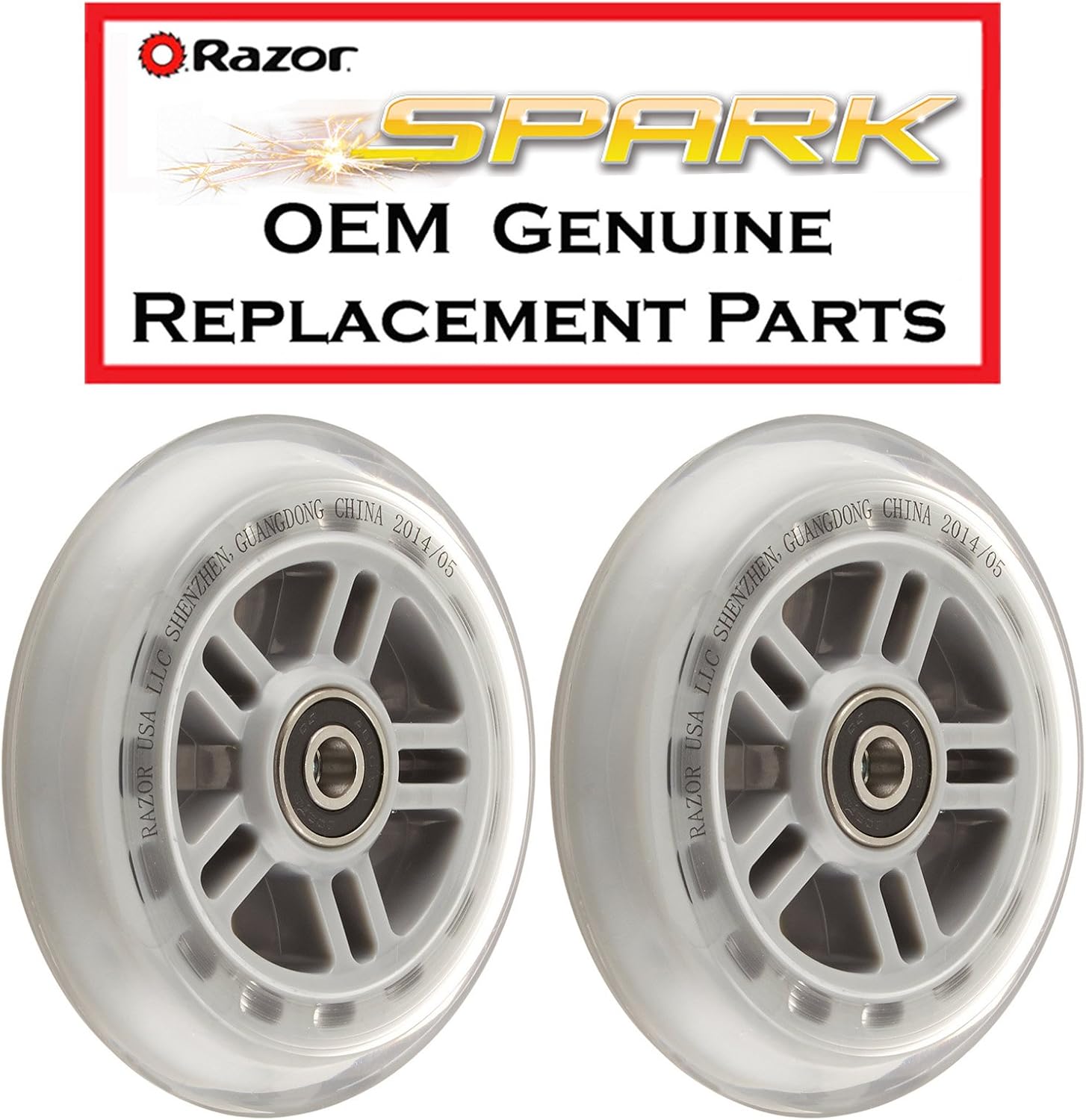 Set of 2 CLEAR Replacement Wheels for Razor SPARK Scooters