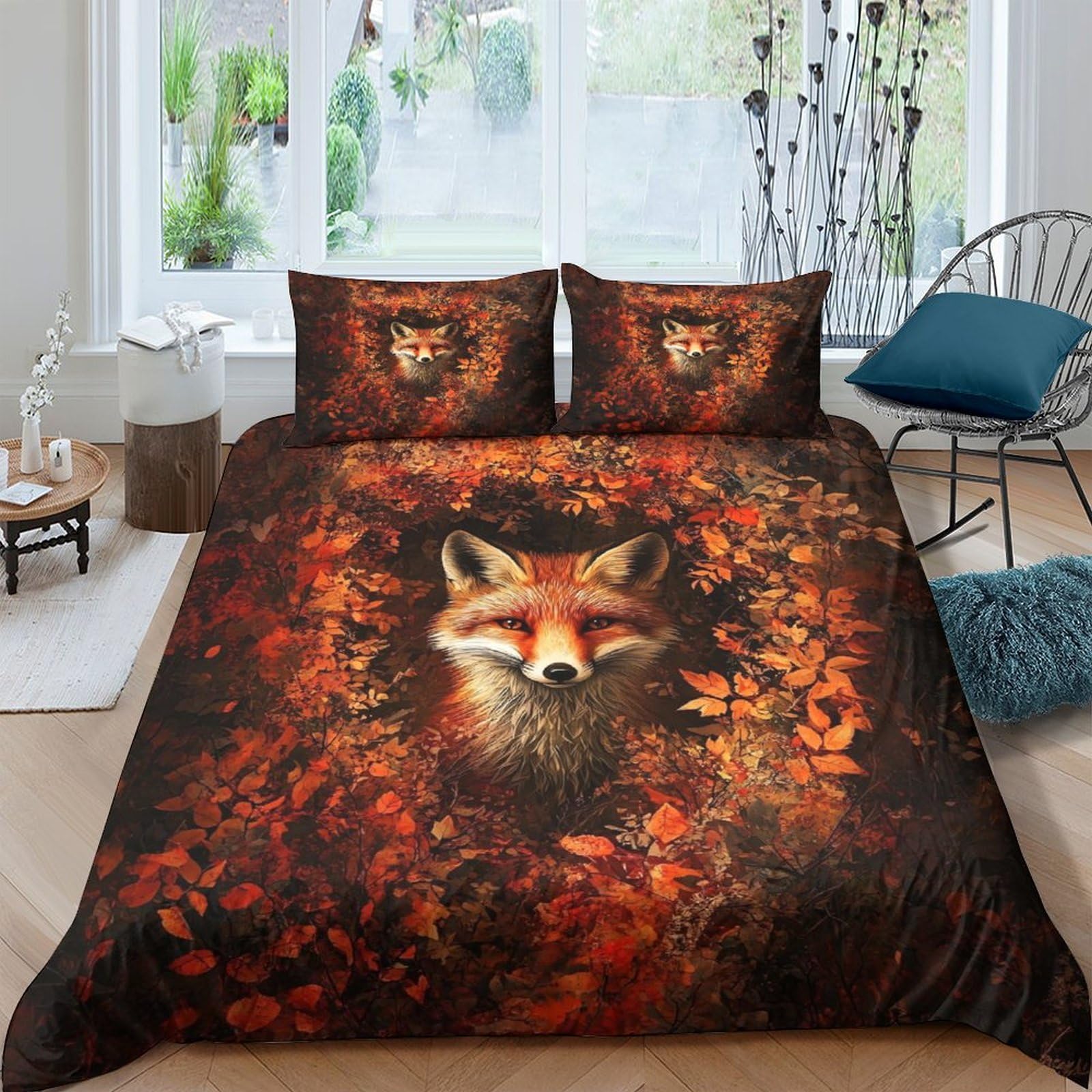 Ctjqhvkz Style-6 3D Printed Autumn Fox Fitted Sheet Microfiber Soft Woodland Leaves Bed Cover For Bedroom Dorm Mattress Protection Decor Single（135X200cm）