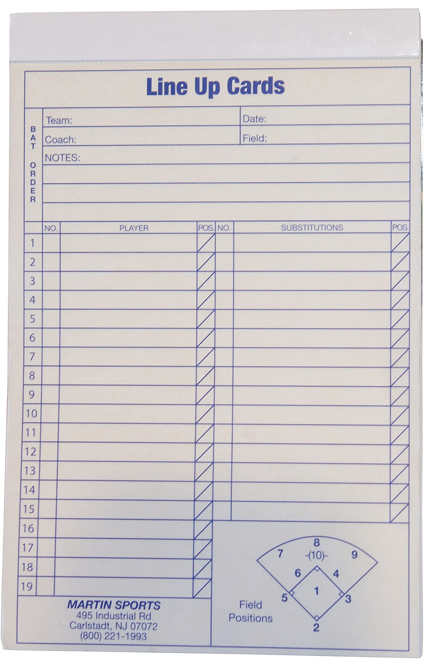 Martin Sports Baseball Softball Pack of 12 Line Up Cards, 4 Part Carbon Copy