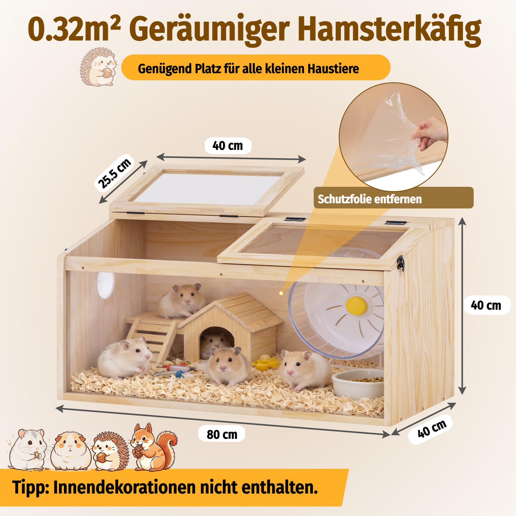 All-in-One Premium Holz-Hamsterkäfig: Meerschweinchen-Käfig & Haus, Ratten-/Degu-/Kleintierkäfig, wetterfestes Außengehege, Fledermauskasten & transportabler Holz-Hamsterhaus