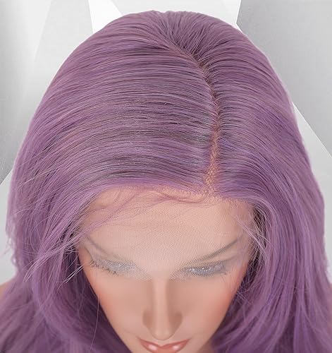 Miniatura 7 de EALGA Pelucas de cabello morado lila para mujer, pelucas de cabello sintético morado con encaje frontal, peluca ondulada para Halloween, peluca