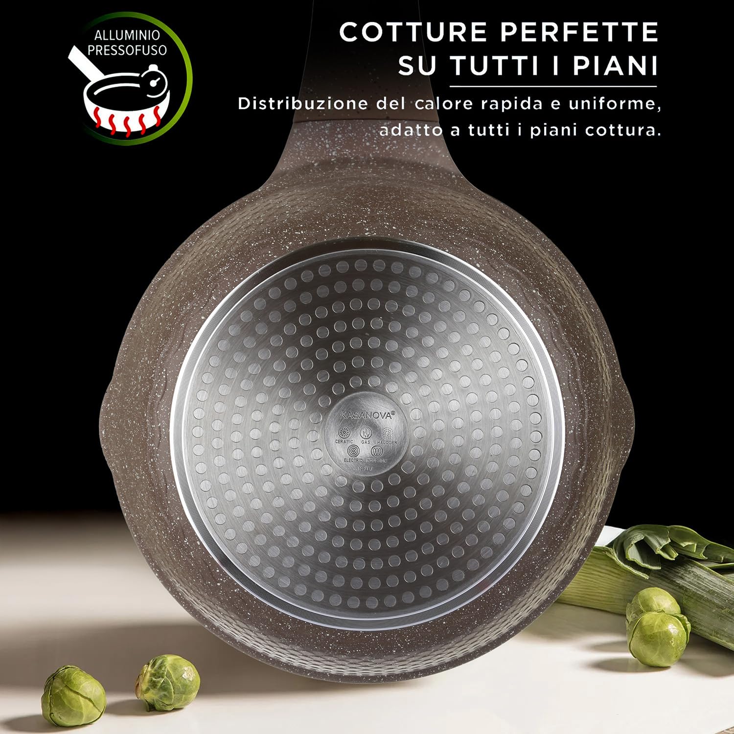 KASANOVA Tegame 30 cm antiaderente 0 grassi con coperchio marrone Cottura