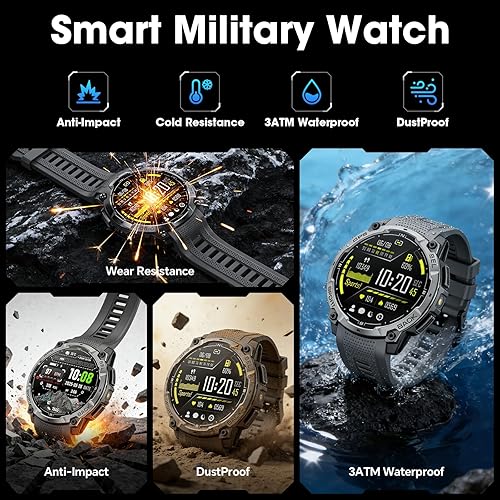 Miniatura 3 de Reloj inteligente militar para hombre con GPS, llamada Bluetooth AMOLED de 1.43 pulgadas, linterna LED, reloj táctico resistente para Android iOS,