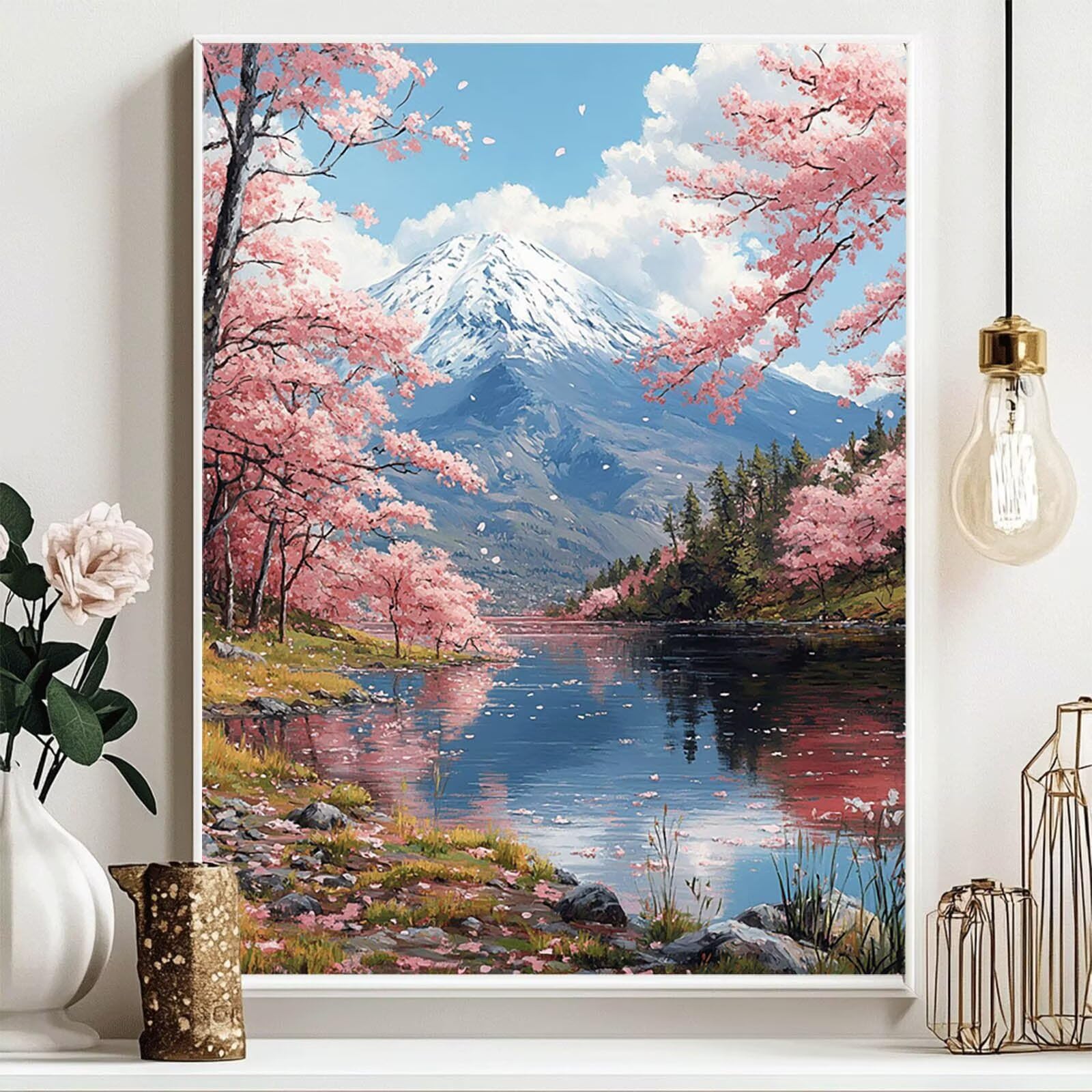 5D DIY Mount Fuji Diamond Painting Kit Albero Strass Ricamo Punto Croce Pittura Diamante Adulto 135 x 100 cm Pittura Diamante Tempo Libero Creativo Adulti per Decorazione Della Parete Uomo THDZ-06335