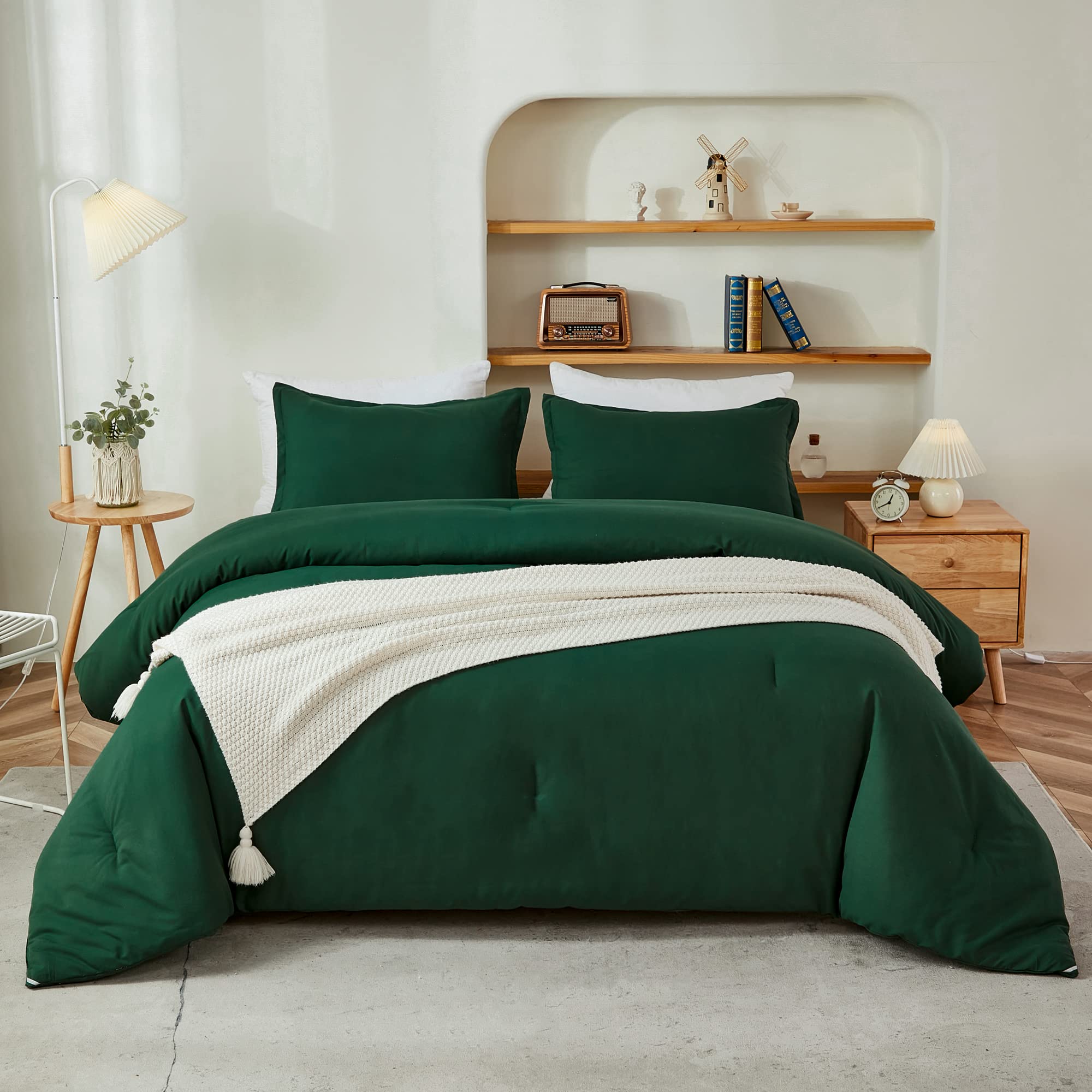 Litanika Dark Emerald Green Queen Comforter Set, 3 Pieces Boho Vintage