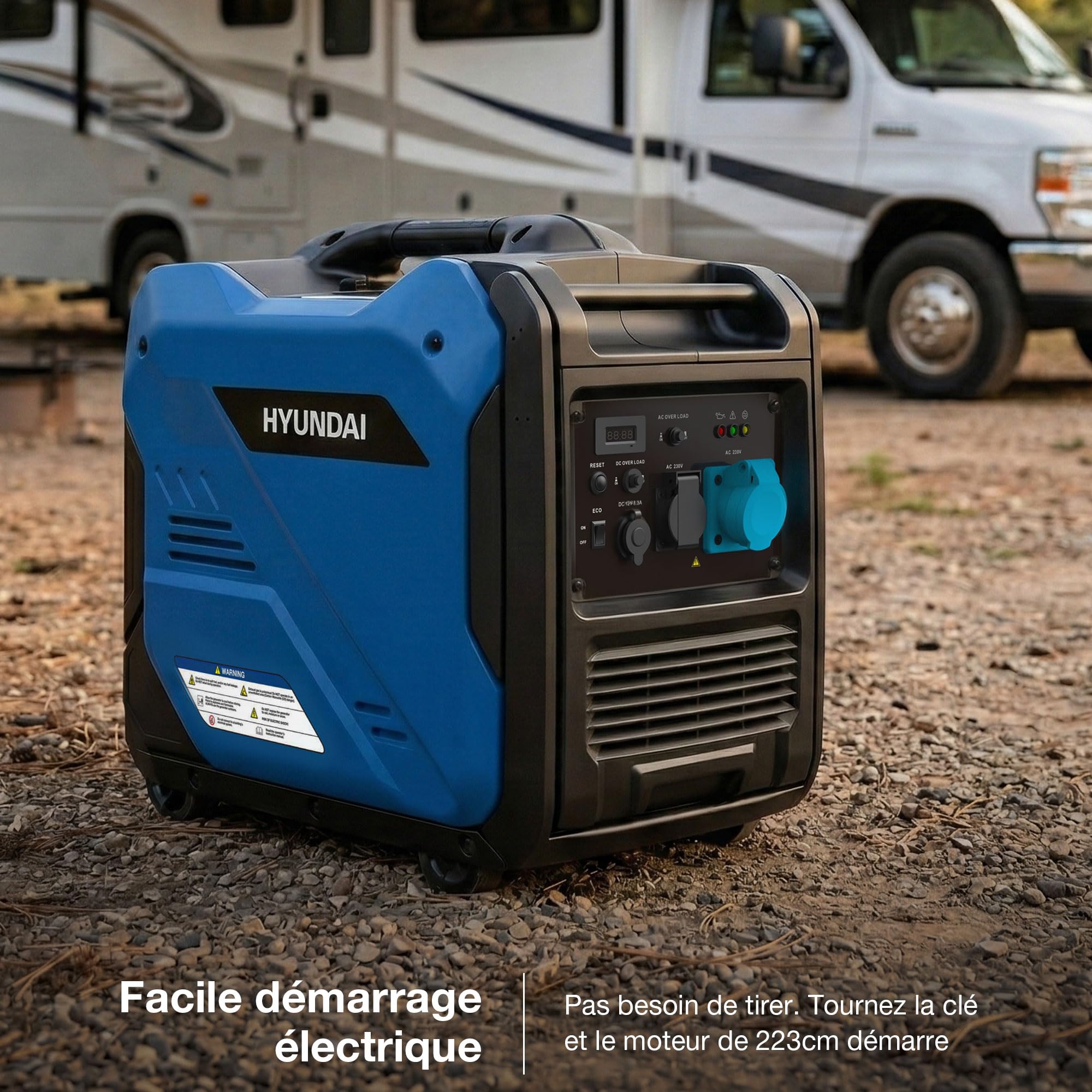 Hyundai Groupe Électrogène Inverter 5500 W / 5 kW Continu, Démarrage Électrique, Essence, Onde Sinusoïdale Pure, Réservoir 11 L, Garantie 3 Ans - HY6250SEi-EU