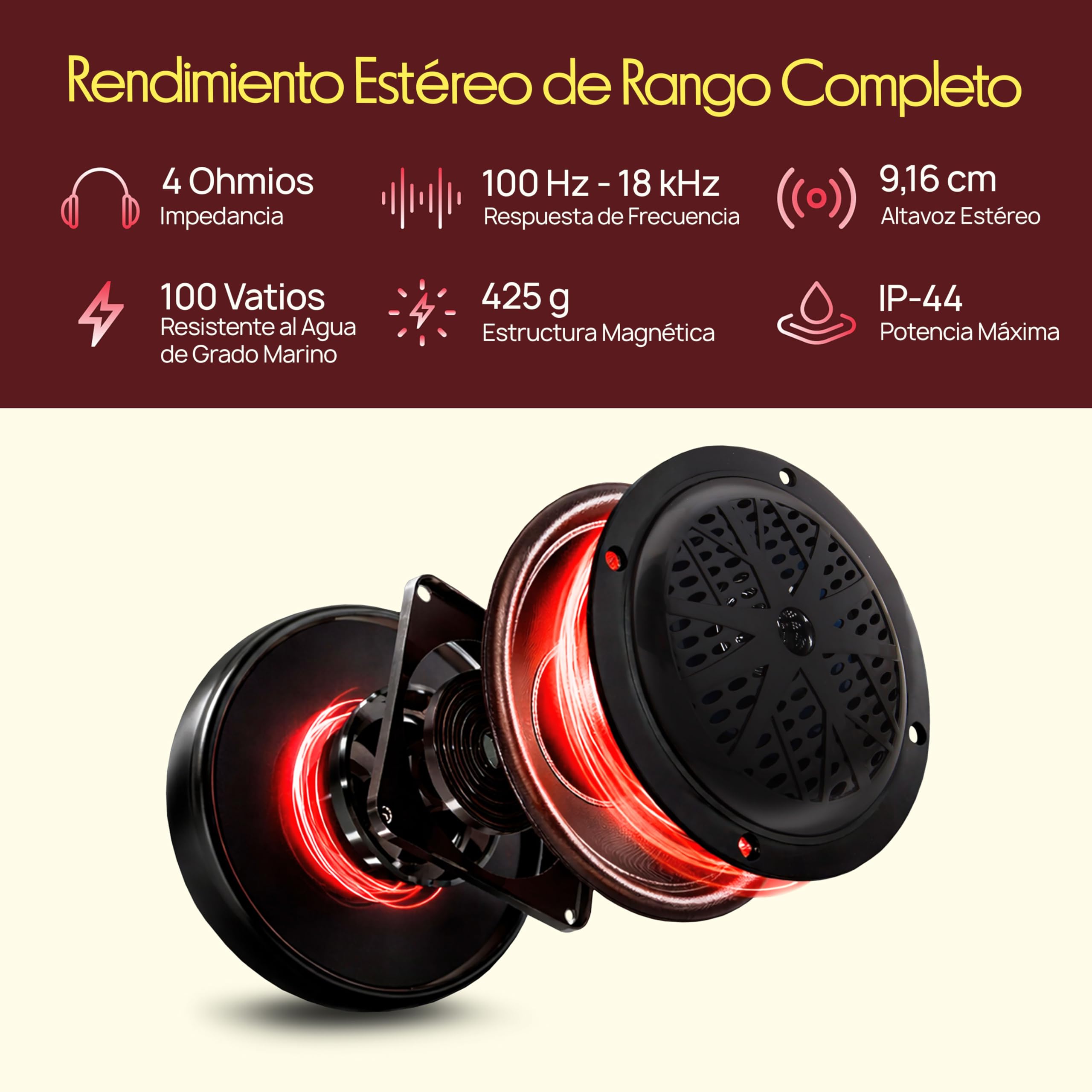 Pyle Altavoces Marinos, 4”, Resistentes al Agua y a la Intemperie, Estereo, Cono de polypropileno