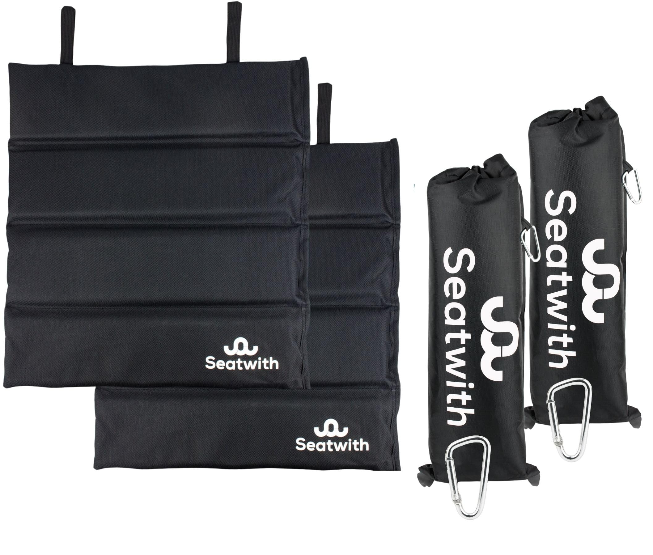 Seatwith 2 x Foldable Insulated Seat Cushion Outdoor Seat Mat (35 x 35 cm) with Carry Bag + Carabiner Hooks for Ideal Attachment to Backpack Maximum Protection Against Cold Moisture Dirt Black