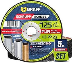 Grinding Discs 125 Metal and Stainless Steel - Grinding Wheels for Angle Grinder and Flex 22.23 mm Bore - Flex Discs 125 Metal GRAFF Pack of 5