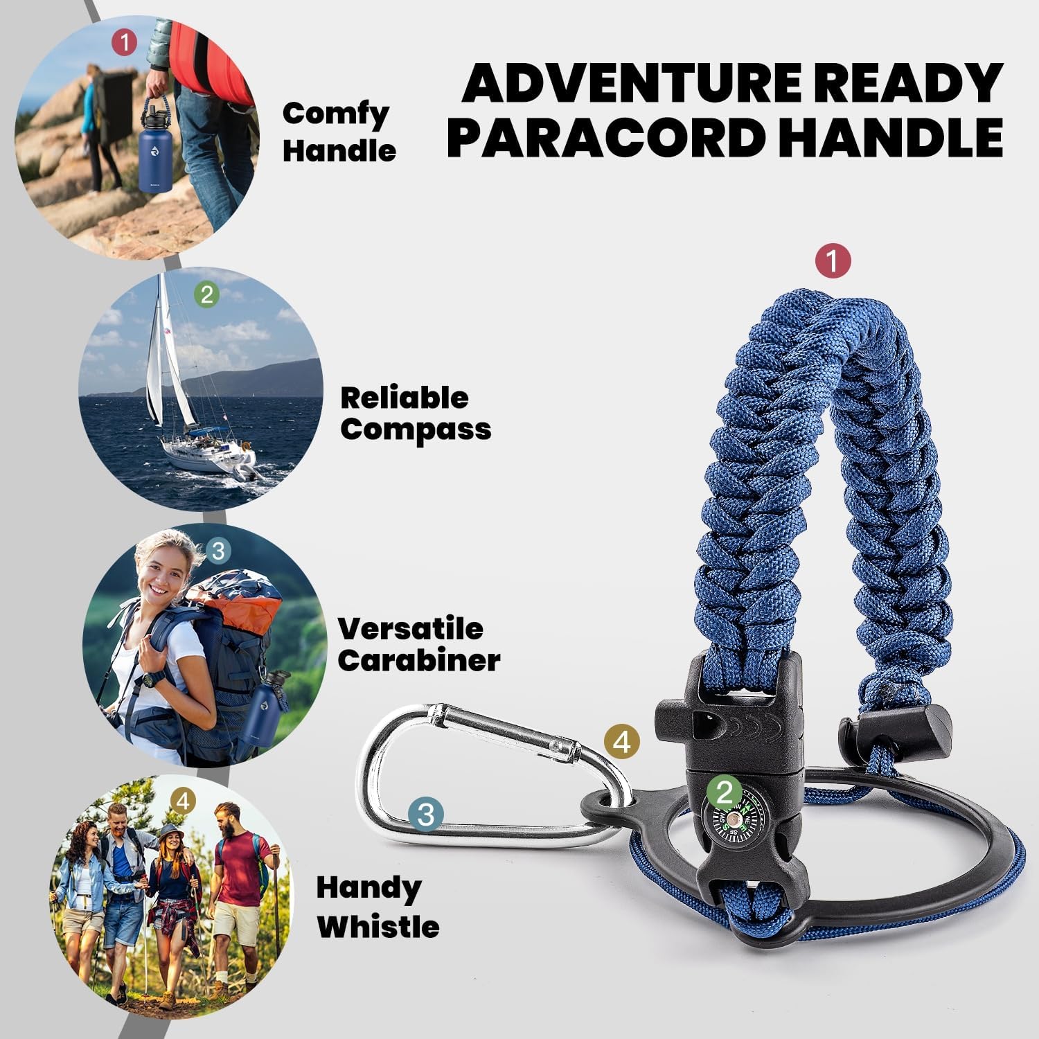 Insulated Water Bottle 64 oz, Triple Wall Vacuum Stainless Steel (Cold for 48 Hrs), Leak Proof & Non-BPA, Half Gallon Water Flask Jug with Paracord Handle & Straw Spout Lids, Navy Blue - Image 4