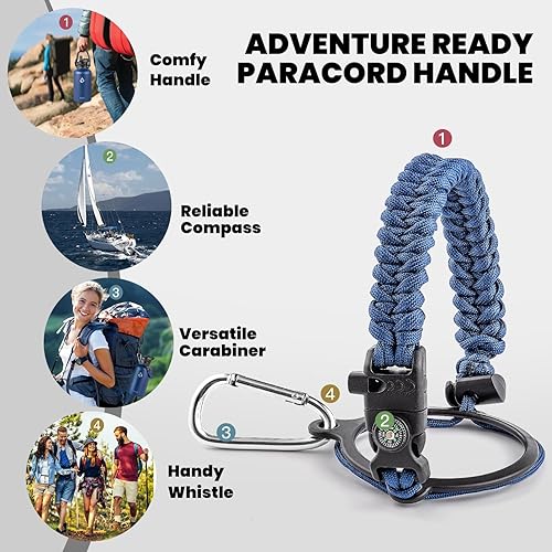 Miniatura 4 de Botella de acero inoxidableAislamiento al vacío de triple pared (fría por hasta 48 horas)A prueba de fugasSin BPADe 64 ozCuerda de paracaídasTapa