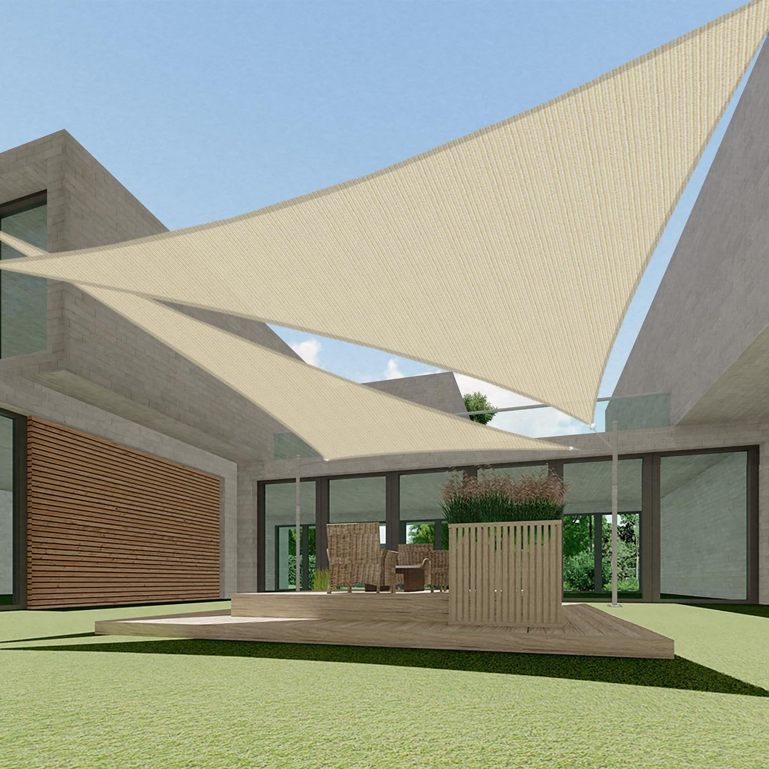 ECOOPTS 9'x15'x18' HDPE Sun Shade Sail Right Triangle Canopy Shades for Outdoor Patio Pergola Cover Blockage 95% UV resistant(Beige)