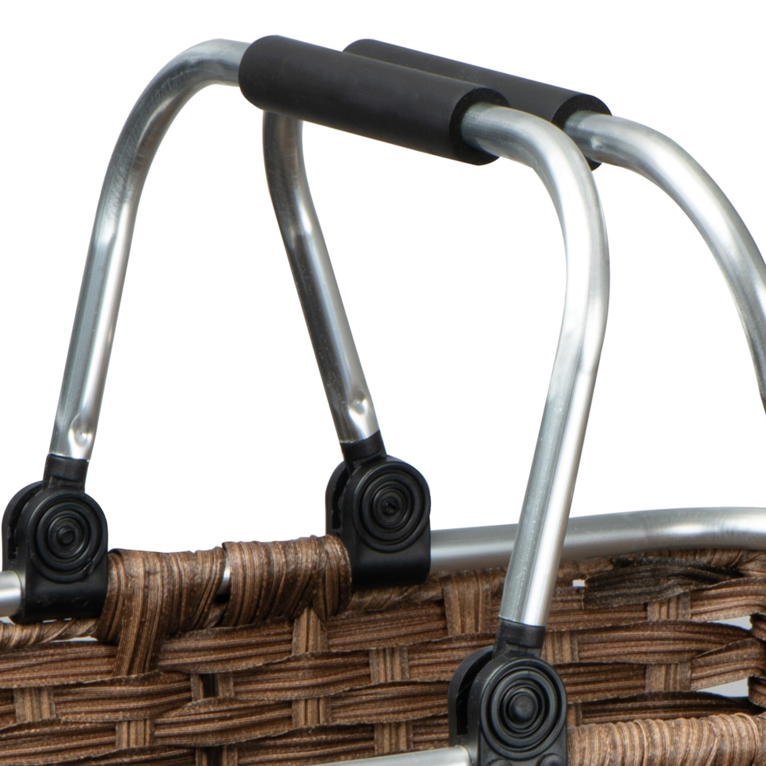 Panier à provisions en rotin - Coloration individuelle - Avec poignée pliante en aluminium rembourré de qualité supérieure - Grand espace de rangement - 41 x 30 x 25 cm