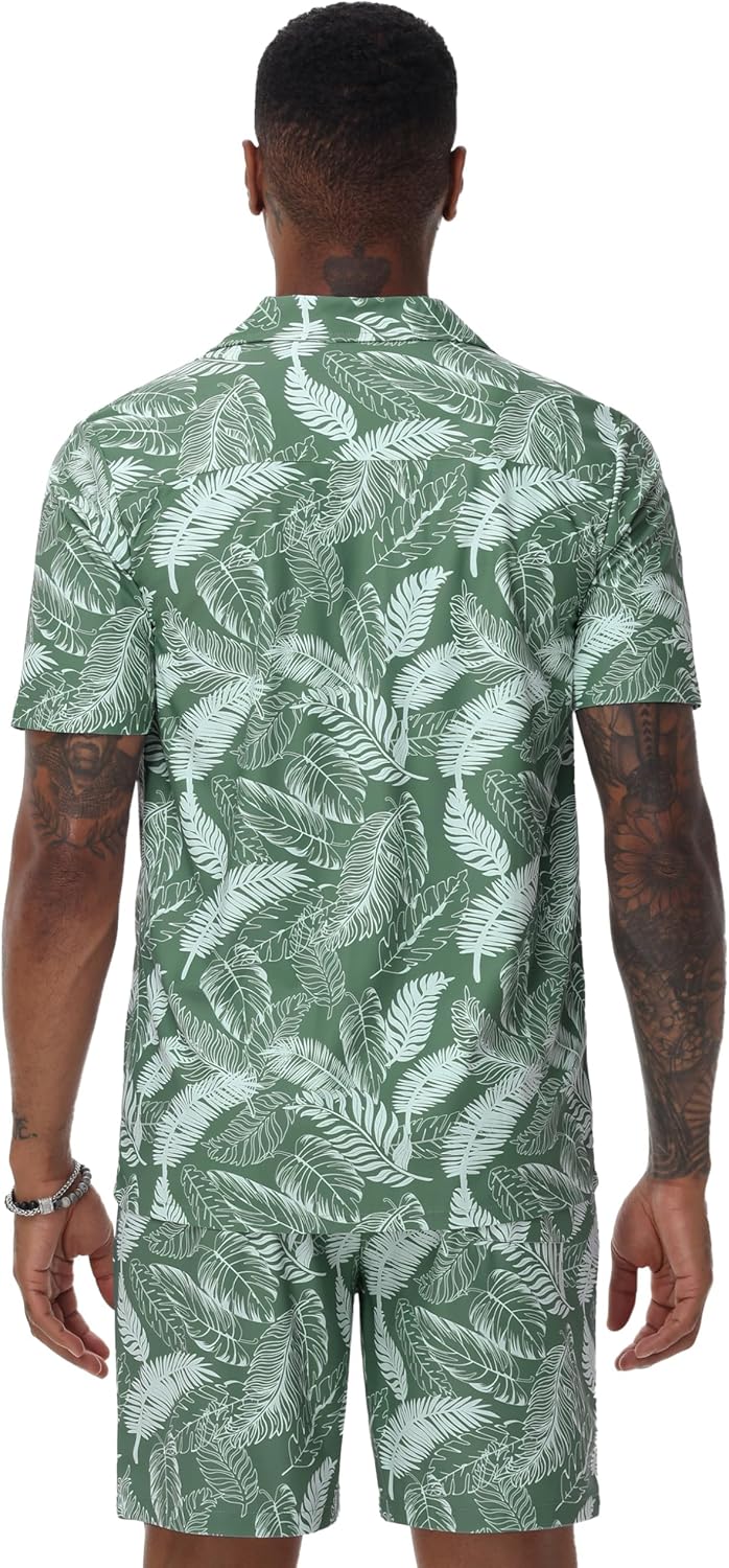 CRYSULLY Mens Hawaiian Two Piece Matching Sets Summer Vacation Beach Outfits Tropical Cruise Button Down Shirts and Shorts - Image 5